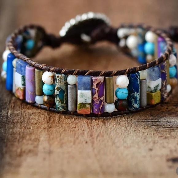 Jewelry - Natural Stone Genuine Leather Cuff Wrap Bracelet